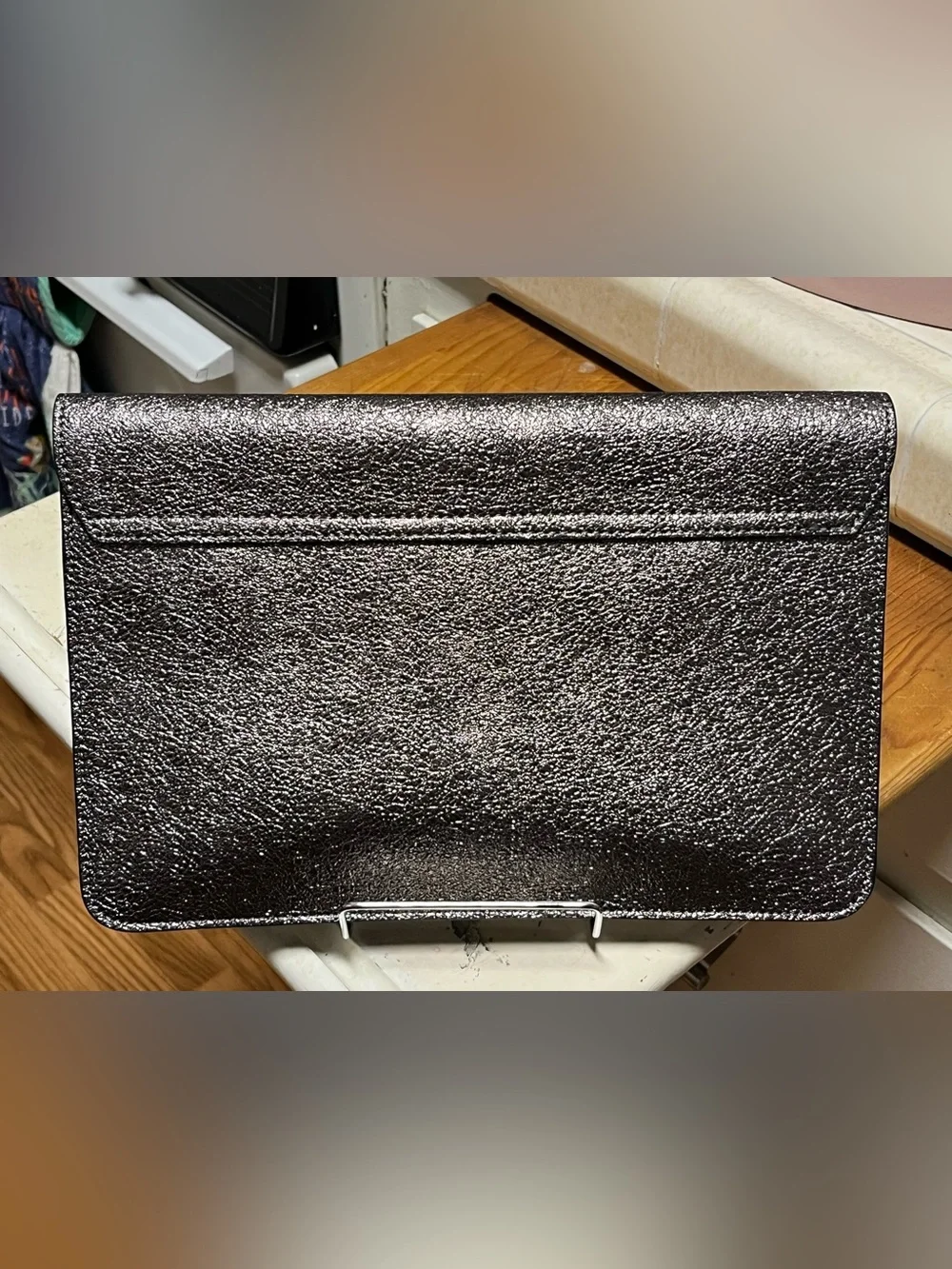 EXPRESS Clutch Purse Textured Metallic Gray 11.25” x 7.5” NWT (MSRP $49.90)